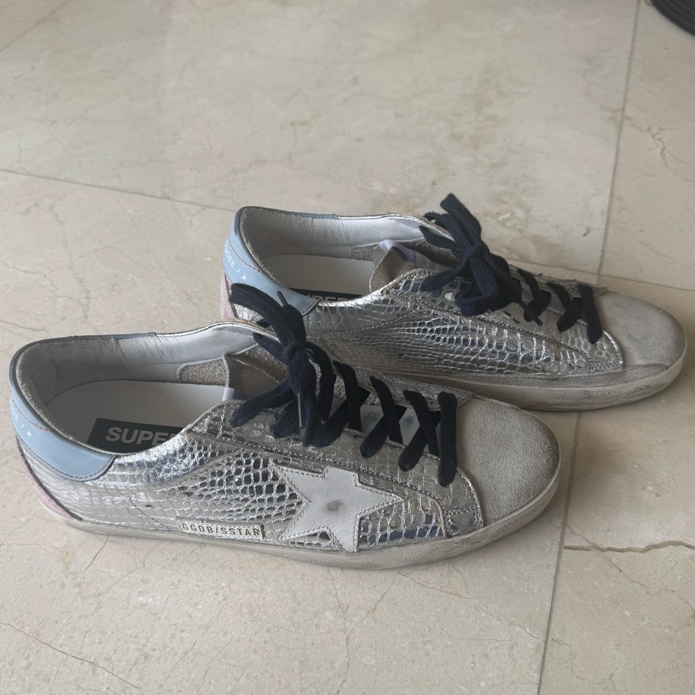 Golden Goose Superstar Silver Metallic Mock-Croc Size 8